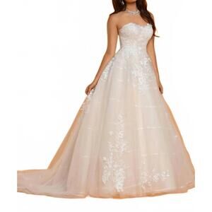 NEW DAVINCI BRIDAL strapless tulle and organza wedding gown in white
